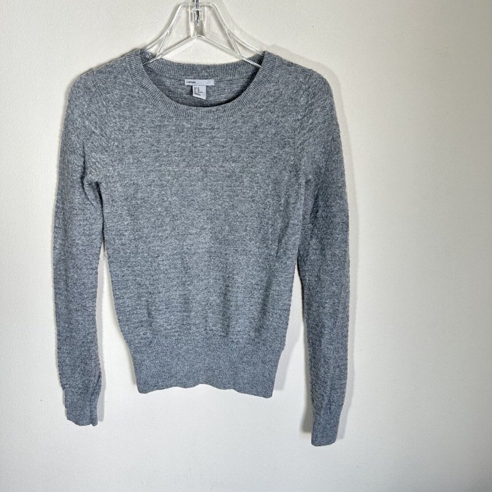 H & M 100% Cashmere Sweater Crew Neck Gray Honeycomb Knit Size US XS